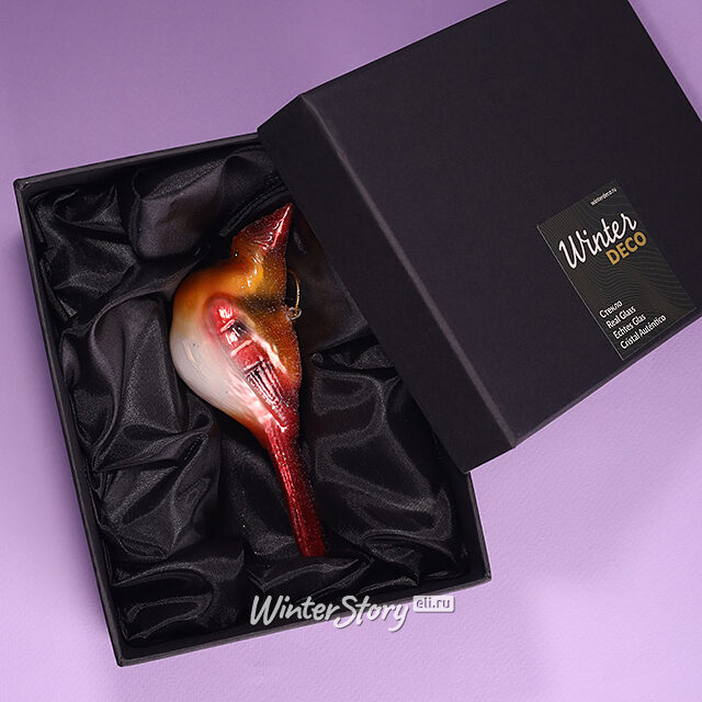 Стеклянная елочная игрушка Птичка - Кардинал 14 см, подвеска Winter Deco