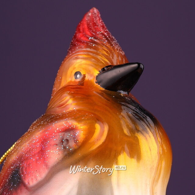 Стеклянная елочная игрушка Птичка - Кардинал 14 см, подвеска Winter Deco