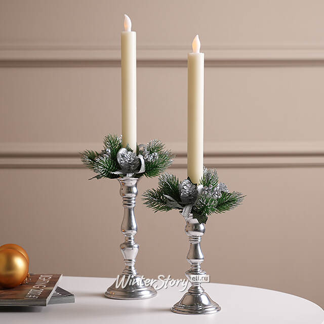 Декоративный подсвечник на 1 свечу Юхан 18 см, серебряный Swerox