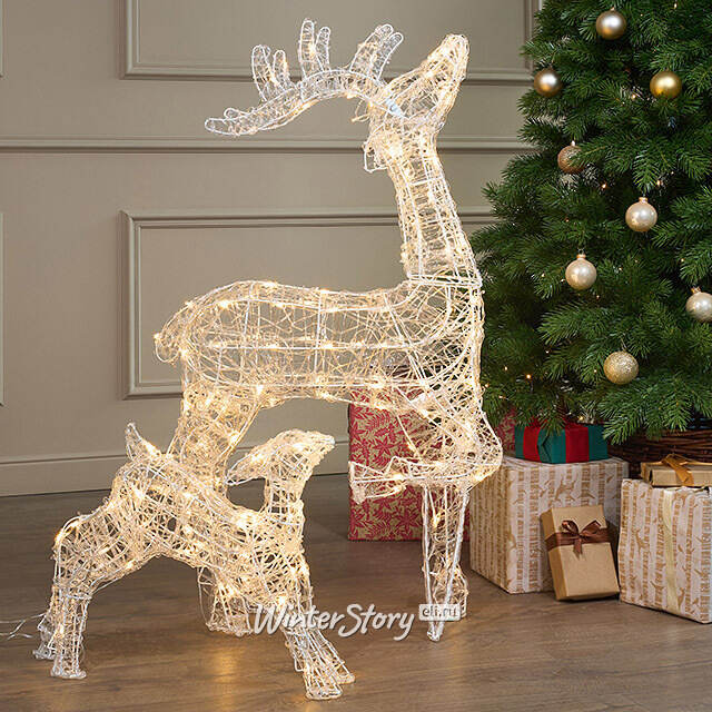 Набор светодиодных оленей - Мама с малышом на прогулке 100 см, 160 теплых белых LED ламп, таймер, акрил, IP44 Winter Deco