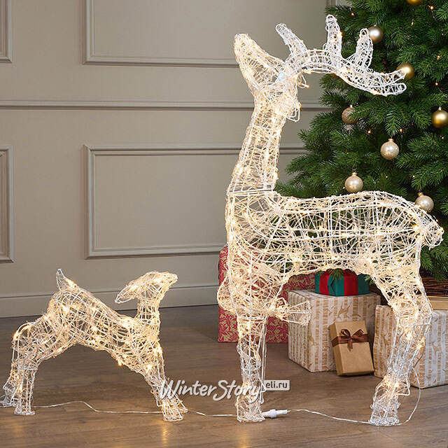 Набор светодиодных оленей - Мама с малышом на прогулке 100 см, 160 теплых белых LED ламп, таймер, акрил, IP44 Winter Deco