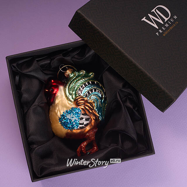 Елочная игрушка Петух Каталонский 11 см, стекло, подарочная коробка Winter Deco