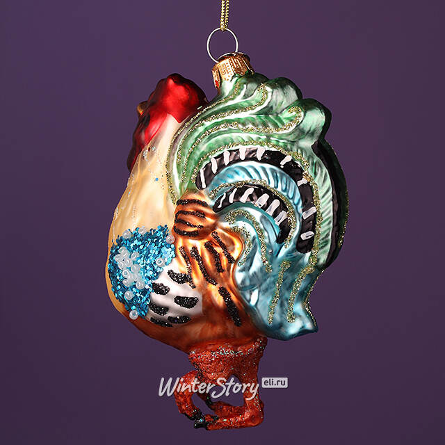 Елочная игрушка Петух Каталонский 11 см, стекло, подарочная коробка Winter Deco