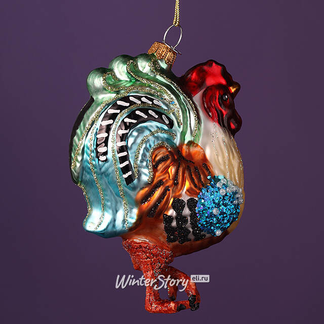 Елочная игрушка Петух Каталонский 11 см, стекло, подарочная коробка Winter Deco