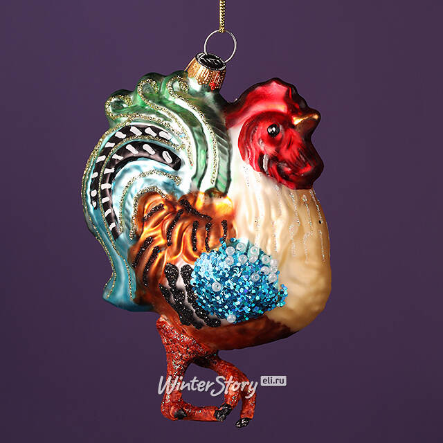 Елочная игрушка Петух Каталонский 11 см, стекло, подарочная коробка Winter Deco