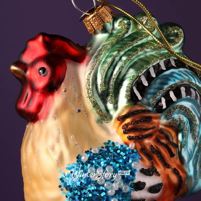 Елочная игрушка Петух Каталонский 11 см, стекло, подарочная коробка Winter Deco