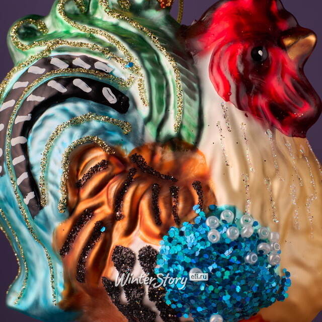 Елочная игрушка Петух Каталонский 11 см, стекло, подарочная коробка Winter Deco