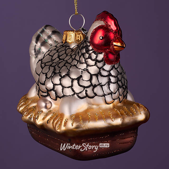 Елочная игрушка Курочка Несушка 10 см, стекло, подарочная коробка Winter Deco