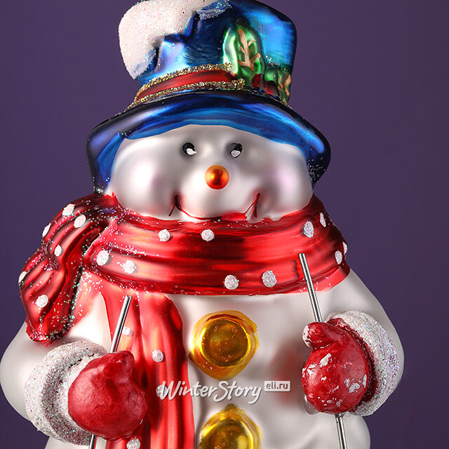 Елочная игрушка Снеговик в красном шарфике 12 см в подарочной коробке, стекло Winter Deco