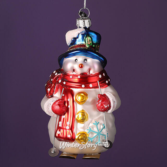 Елочная игрушка Снеговик в красном шарфике 12 см в подарочной коробке, стекло Winter Deco
