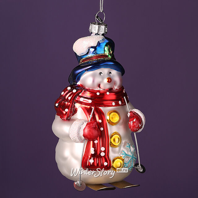 Елочная игрушка Снеговик в красном шарфике 12 см в подарочной коробке, стекло Winter Deco