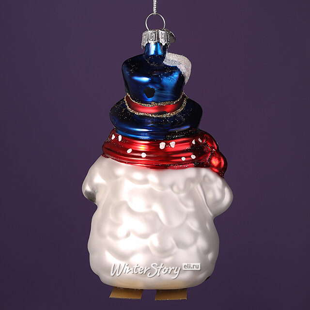 Елочная игрушка Снеговик в красном шарфике 12 см в подарочной коробке, стекло Winter Deco