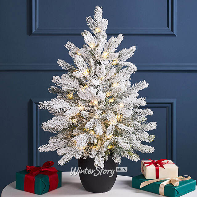 Искусственная елка с лампочками Гранада 60 см заснеженная, 48 теплых белых LED, ЛИТАЯ + ПВХ, контроллер, на батарейках Winter Deco