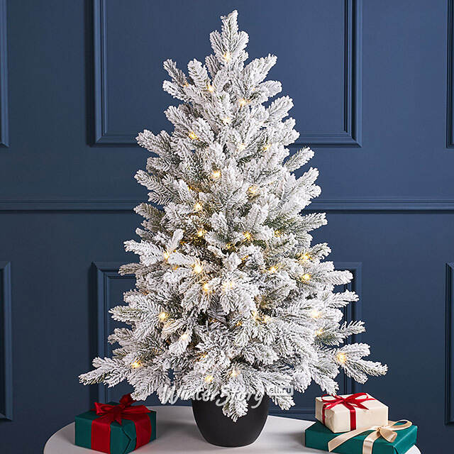 Искусственная елка с лампочками Гранада 90 см заснеженная, 120 теплых белых LED, ЛИТАЯ + ПВХ, контроллер, на батарейках Winter Deco