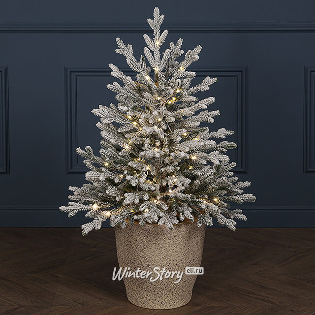 Искусственная елка с лампочками Norway 90 см заснеженная в кашпо, 90 теплых белых LED, ЛИТАЯ + ПВХ Winter Deco