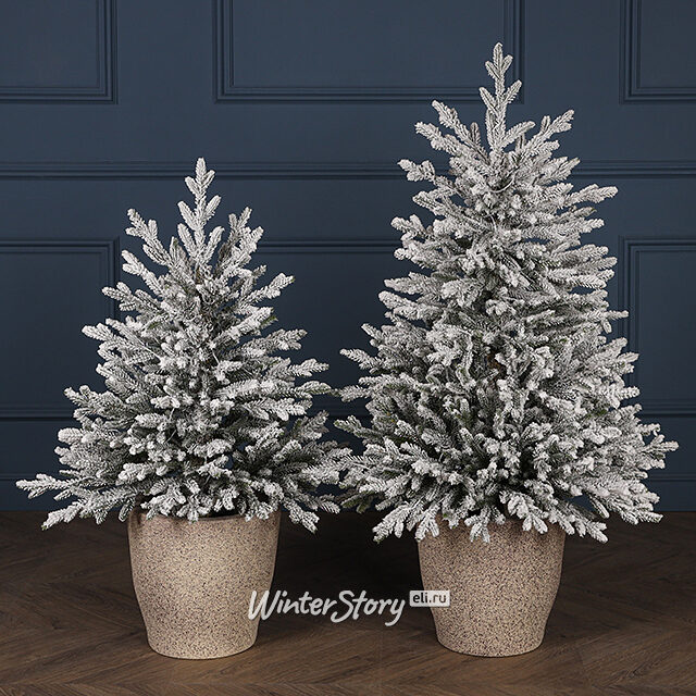 Искусственная елка с лампочками Norway 90 см заснеженная в кашпо, 90 теплых белых LED, ЛИТАЯ + ПВХ Winter Deco