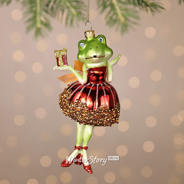 Елочная игрушка Леди Квакша с подарком 15 см в подарочной коробке, стекло Winter Deco