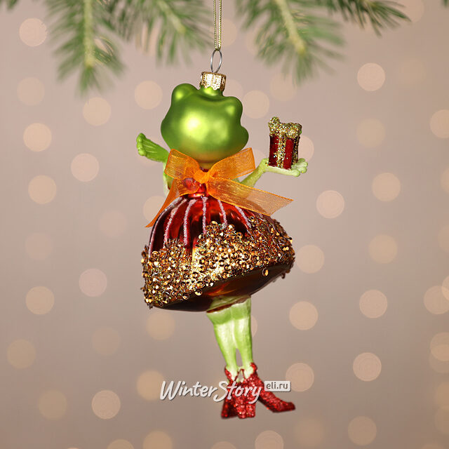 Елочная игрушка Леди Квакша с подарком 15 см в подарочной коробке, стекло Winter Deco