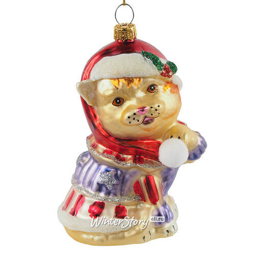 Стеклянная елочная игрушка Кот Шарль - В Канун Рождества 11 см, подвеска Winter Deco