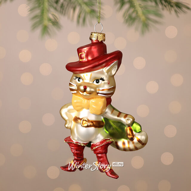 Елочная игрушка Кот в Сапогах 14 см, подвеска, стекло Winter Deco