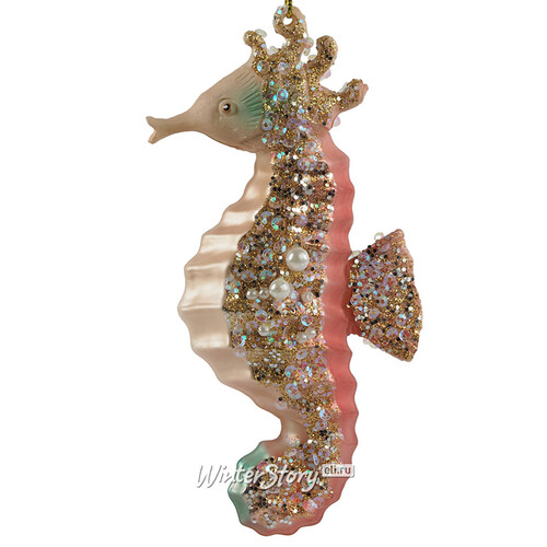Стеклянная елочная игрушка Морской Конек Розелли 13 см, подвеска Winter Deco