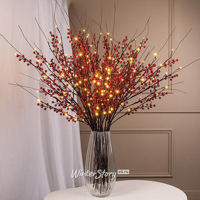 Набор светодиодных веточек Whitney с ягодками 100 см, 16 теплых белых LED ламп, IP44, 3 шт Winter Deco