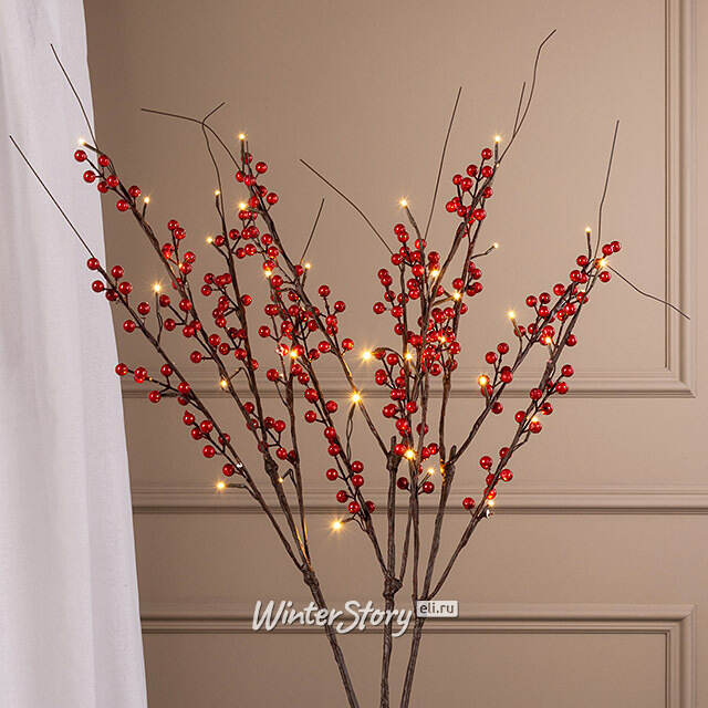 Набор светодиодных веточек Whitney с ягодками 100 см, 16 теплых белых LED ламп, IP44, 3 шт Winter Deco