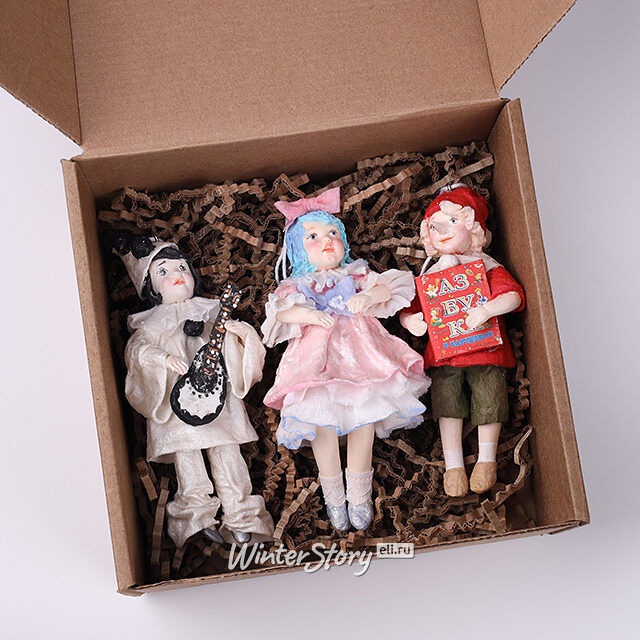 Набор ватных елочных игрушек Буратино - Куклы Карабаса 12-13 см, 3 шт, подвеска Winter Deco