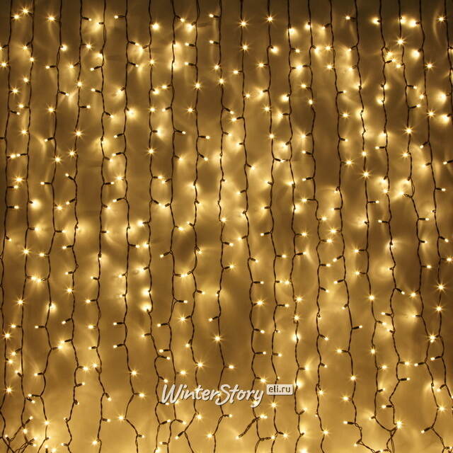 Светодиодная гирлянда занавес Profi Rubber 2*3 м, 600 теплых белых LED ламп, черный КАУЧУК+ПВХ, соединяемая, IP65 Winter Deco