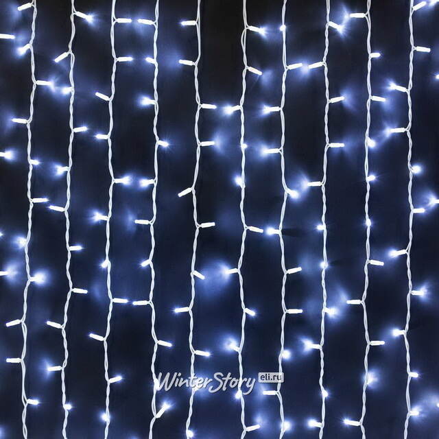 Светодиодная гирлянда занавес Profi Rubber 2*3 м, 600 холодных белых LED ламп, белый КАУЧУК+ПВХ, соединяемая, IP65 Winter Deco