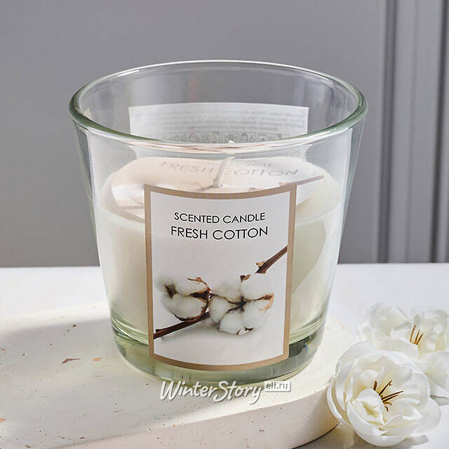 Ароматическая свеча Fresh Cotton 8 см, в стеклянном стакане Koopman