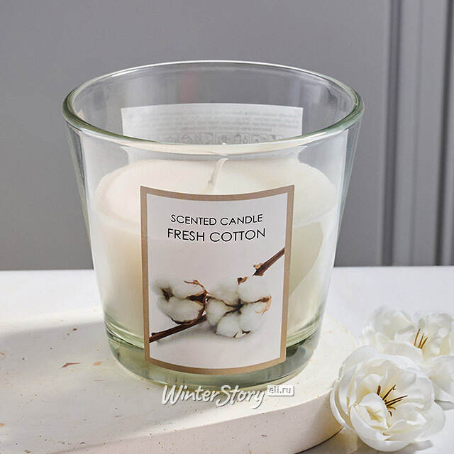 Ароматическая свеча Fresh Cotton 8 см, в стеклянном стакане Koopman