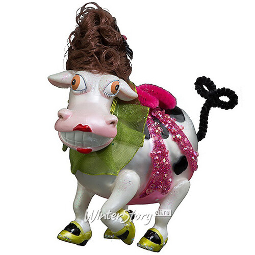 Елочная игрушка Корова - Модница Глория на светском показе 11 см, стекло, подвеска Holiday Classics
