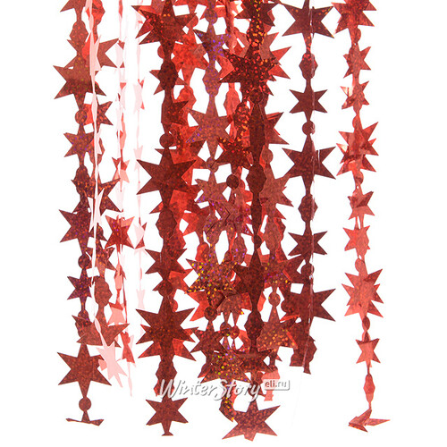 Дождик фигурный голографический Звездочки 50*40 см красный Kaemingk