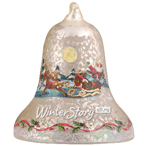 Стеклянная елочная игрушка Колокольчик винтажный - Дед Мороз в санях, 10*9 см шампань, подвеска Holiday Classics