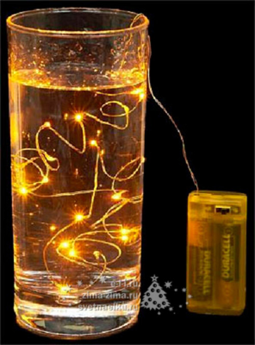 Светодиодная гирлянда Роса на батарейках 3AG13, 20 желтых MINILED ламп, 2 м, серебряная проволока BEAUTY LED