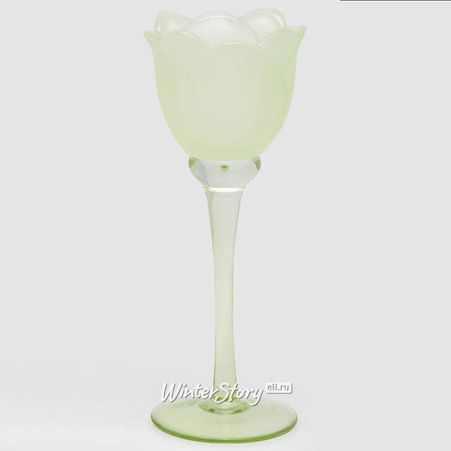 Стеклянный подсвечник-бокал Тюльпан 22 см зеленый EDG
