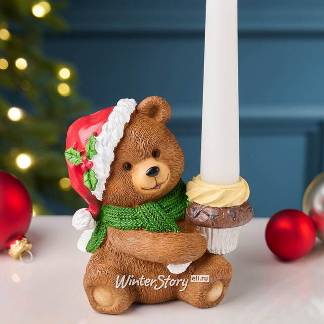 Новогодняя фигурка-подсвечник Медвежонок Пьер: Веселое Рождество 13 см EDG
