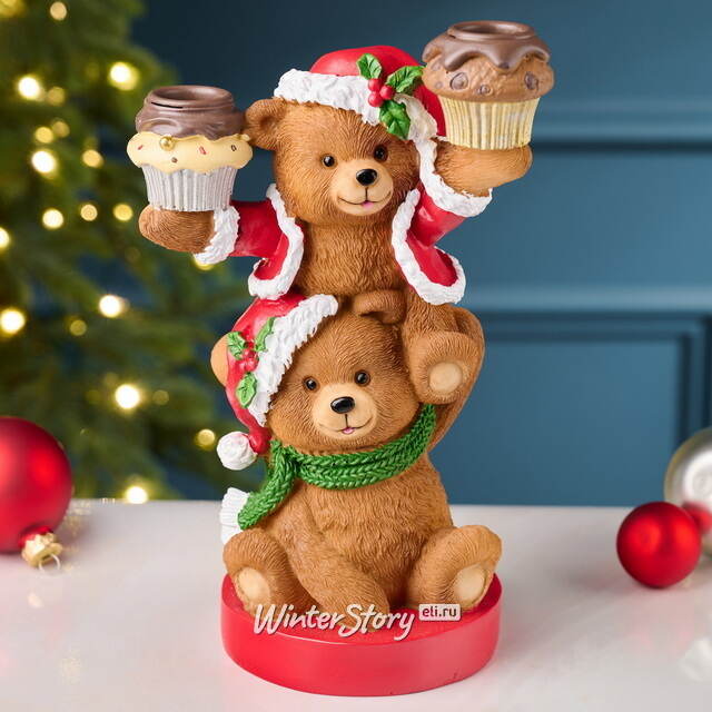 Новогодняя фигурка-подсвечник Медвежата: Веселое Рождество 25 см EDG