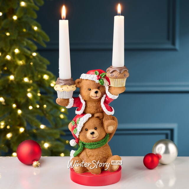 Новогодняя фигурка-подсвечник Медвежата: Веселое Рождество 25 см EDG