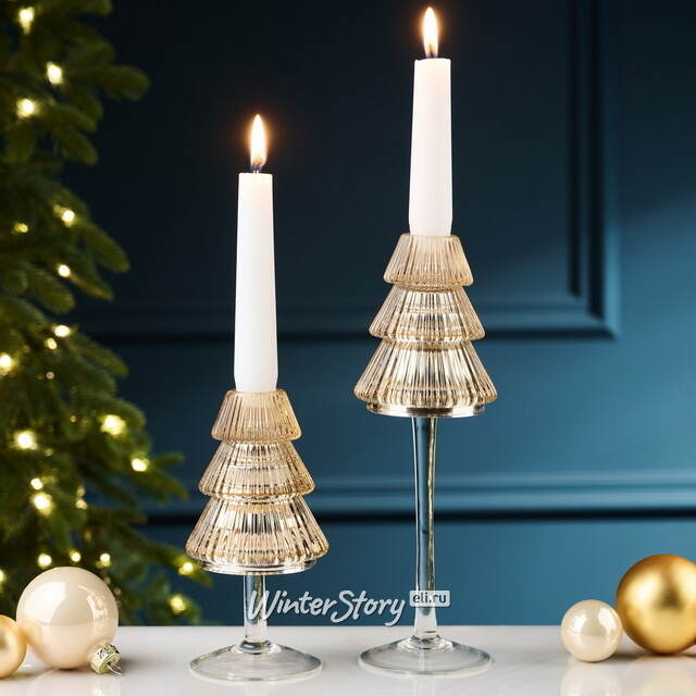 Стеклянный подсвечник Елка - Cascata Di Luce 25 см шампань EDG