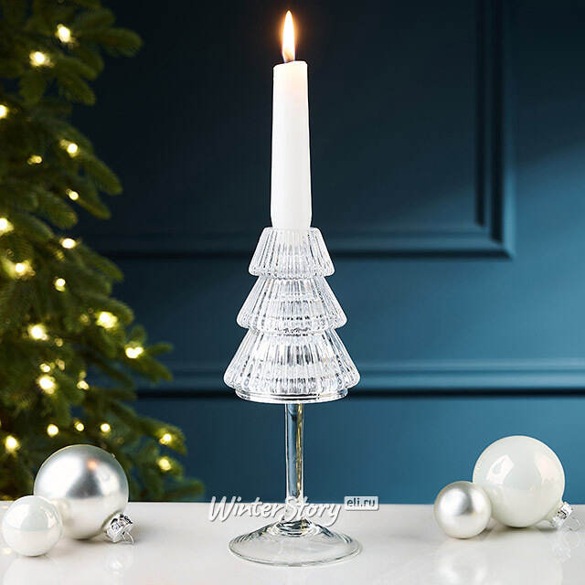 Стеклянный подсвечник Елка - Cascata Di Luce 19 см серебряный EDG