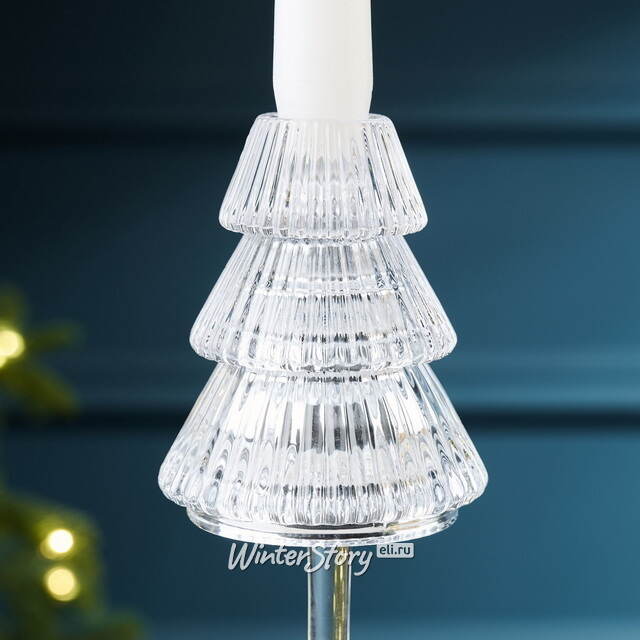 Стеклянный подсвечник Елка - Cascata Di Luce 19 см серебряный EDG