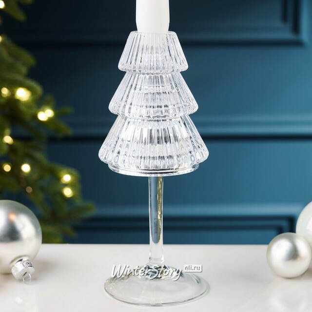 Стеклянный подсвечник Елка - Cascata Di Luce 19 см серебряный EDG