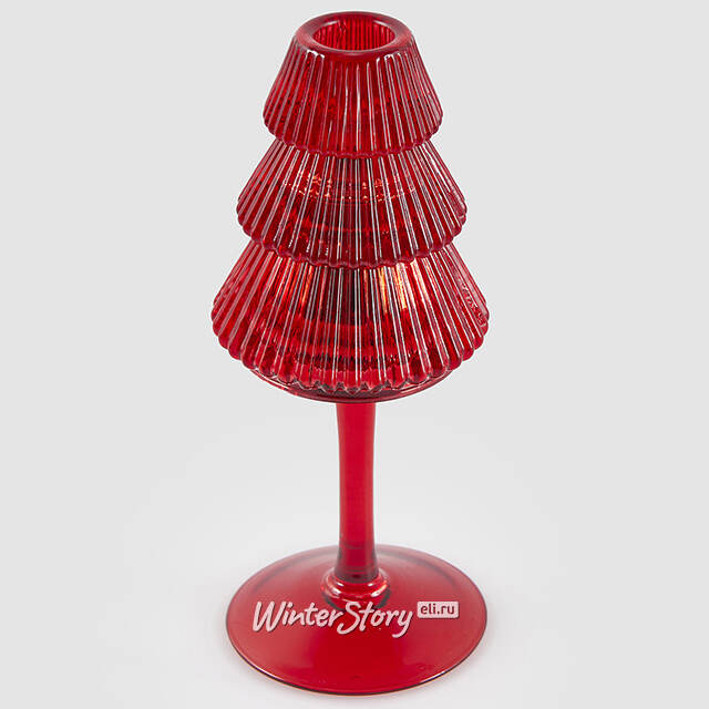 Стеклянный подсвечник Елка Cascata Di Luce 19 см красный EDG