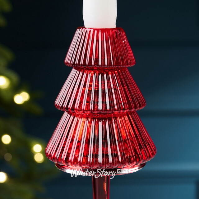 Стеклянный подсвечник Елка Cascata Di Luce 19 см красный EDG