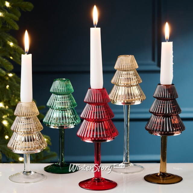 Стеклянный подсвечник Елка - Cascata Di Luce 25 см шампань EDG