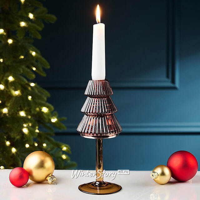 Стеклянный подсвечник Елка Cascata Di Luce 19 см шоколадный EDG