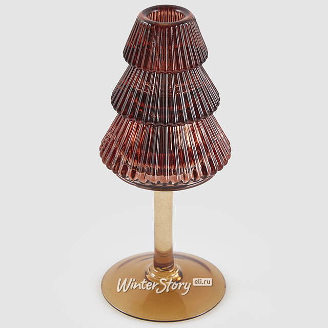 Стеклянный подсвечник Елка Cascata Di Luce 19 см шоколадный EDG