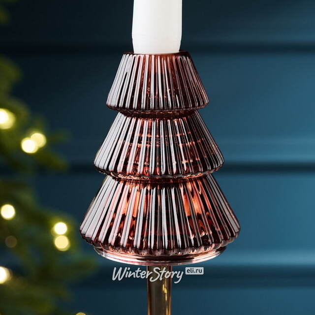 Стеклянный подсвечник Елка Cascata Di Luce 19 см шоколадный EDG